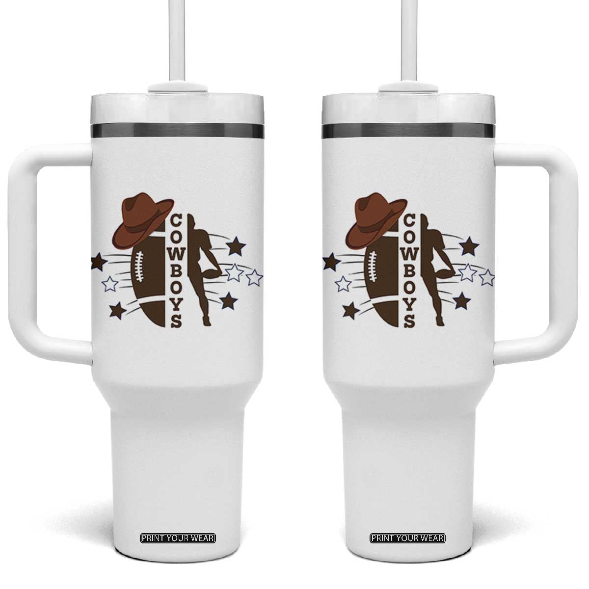 Cowboy Football Pride Tumbler With Handle Western Style Gift TS12 One Size: 40 oz White Print Your Wear