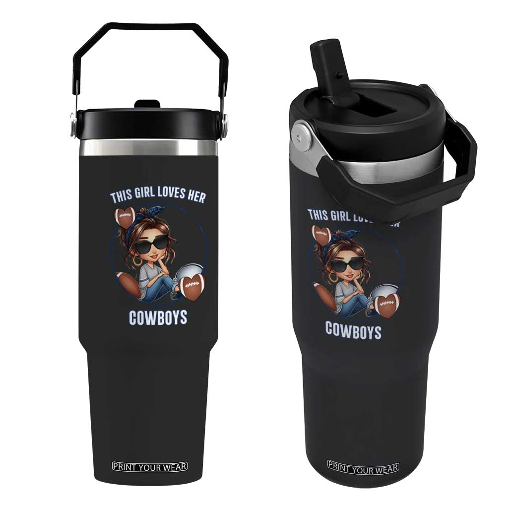 This Girl Loves Her Cowboy Flip Straw Tumbler Game Day Gift For Fans TS12 One Size: 30 oz Black Print Your Wear