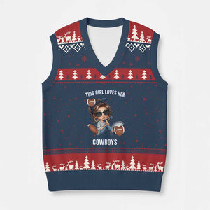 This Girl Loves Her Cowboy V-Neck Knit Sweater Vest Game Day Gift For Fans TS12 Navy Red Print Your Wear