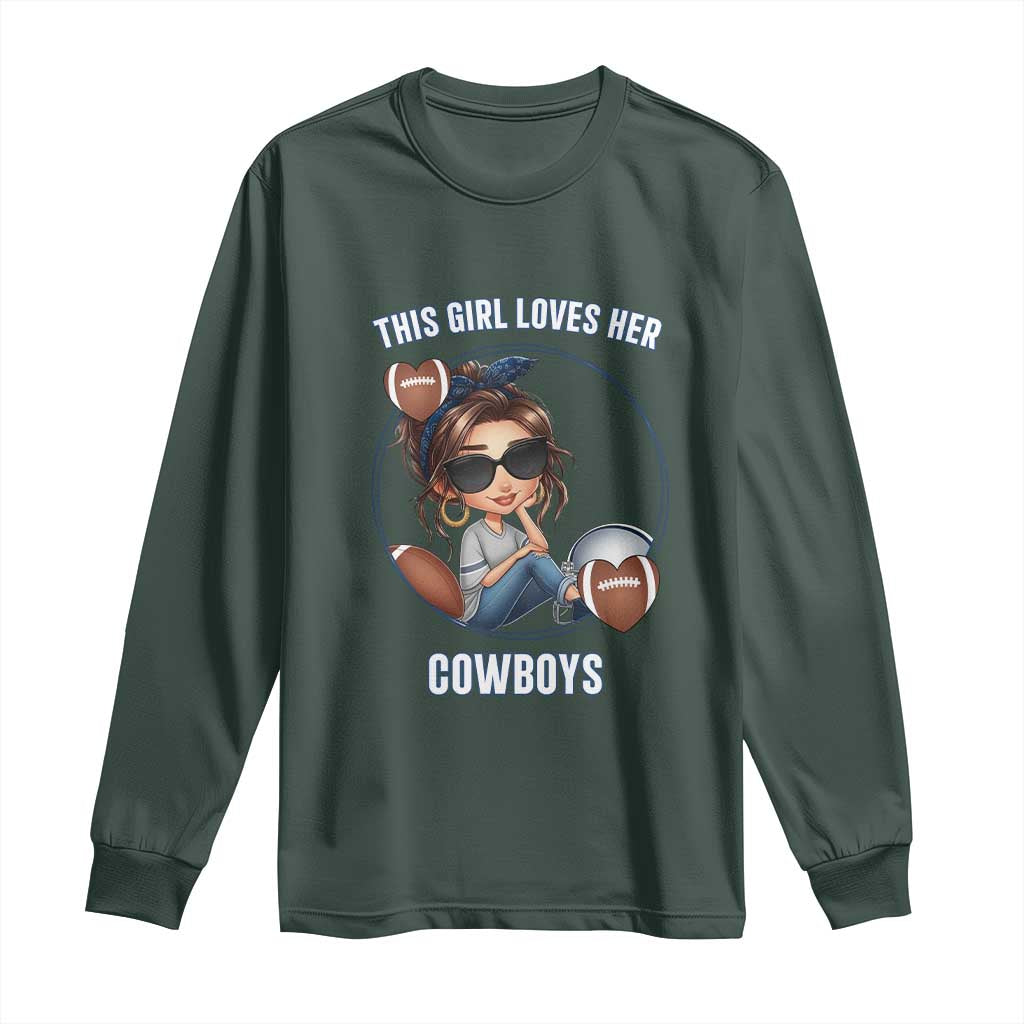 This Girl Loves Her Cowboy Long Sleeve Shirt Game Day Gift For Fans TS12 Dark Forest Green Print Your Wear