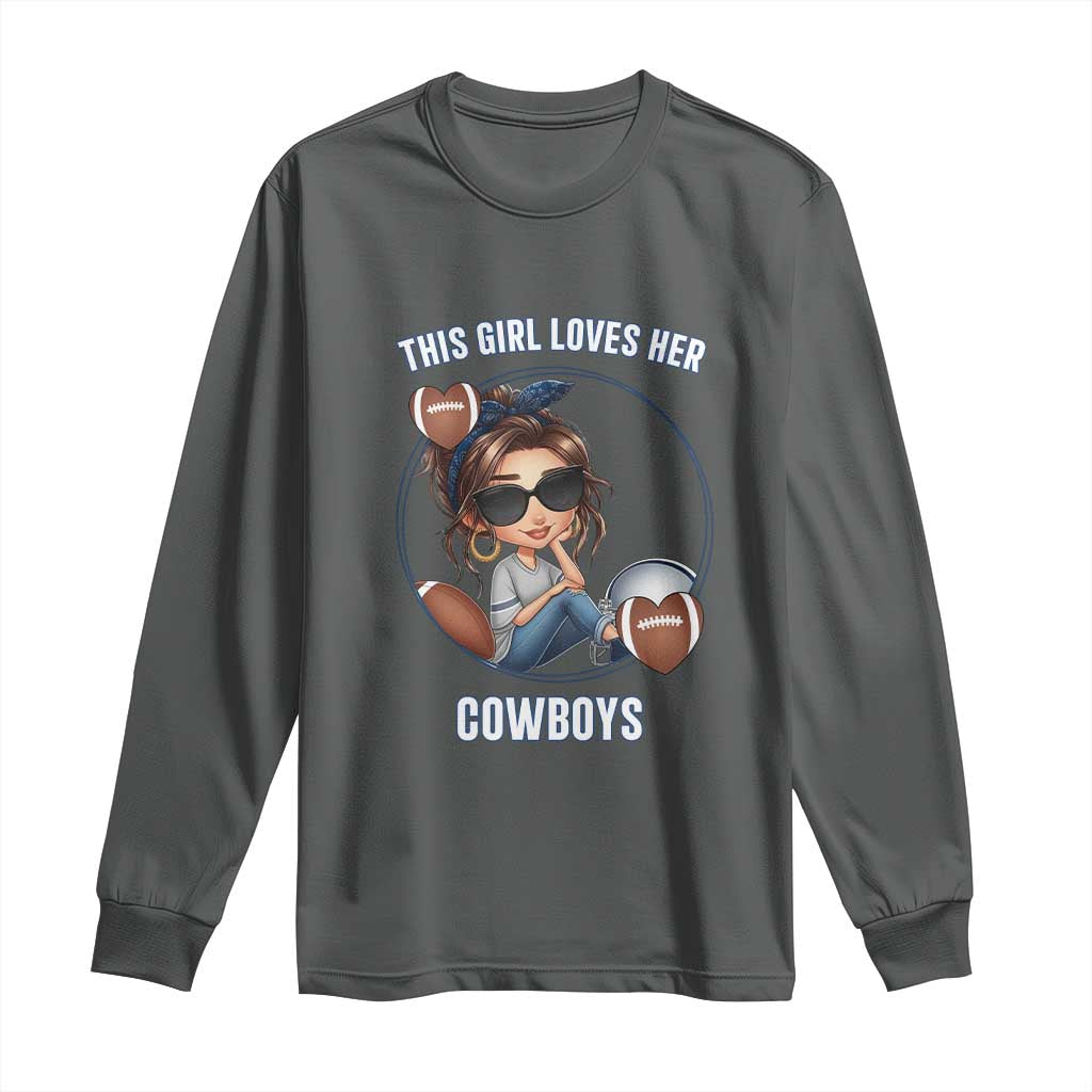 This Girl Loves Her Cowboy Long Sleeve Shirt Game Day Gift For Fans TS12 Dark Heather Print Your Wear