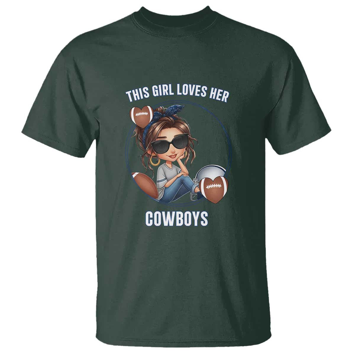 This Girl Loves Her Cowboys T Shirt Game Day Gift For Fans TS12 Dark Forest Green Print Your Wear
