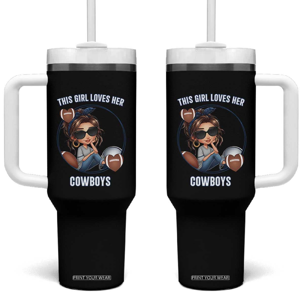 This Girl Loves Her Cowboys Tumbler With Handle Game Day Gift For Fans TS12 One Size: 40 oz Black Print Your Wear