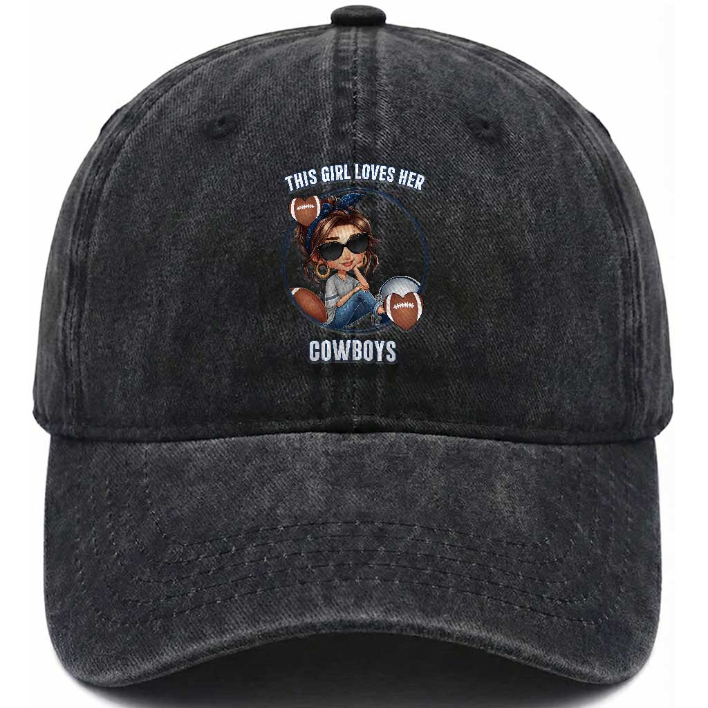 This Girl Loves Her Cowboy Washed Cotton Baseball Cap Game Day Gift For Fans TS12 Print Your Wear