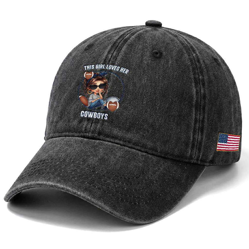 This Girl Loves Her Cowboy Washed Cotton Baseball Cap Game Day Gift For Fans TS12 Print Your Wear