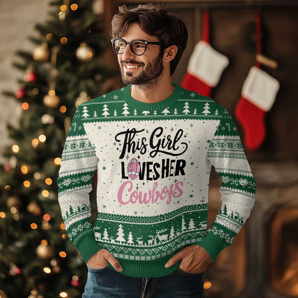 Funny DF Fan Gift Ugly Christmas Sweater This Girl Loves Her Cowboy TS12 Beige Green Print Your Wear