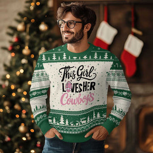 Funny DF Fan Gift Ugly Christmas Sweater This Girl Loves Her Cowboy TS12 Beige Green Print Your Wear
