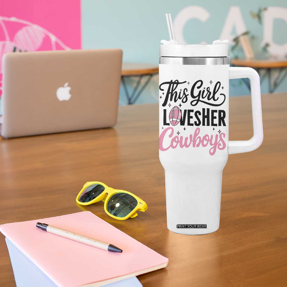 Funny DF Fan Gift Tumbler With Handle This Girl Loves Her Cowboy TS12 Print Your Wear