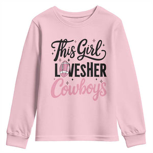 Funny Football Fan Gift Youth Sweatshirt This Girl Loves Her Cowboys TS12 Light Pink Print Your Wear