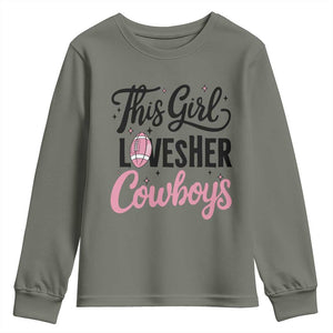 Funny Football Fan Gift Youth Sweatshirt This Girl Loves Her Cowboys TS12 Military Green Print Your Wear