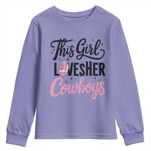 Funny Football Fan Gift Youth Sweatshirt This Girl Loves Her Cowboys TS12 Violet Print Your Wear