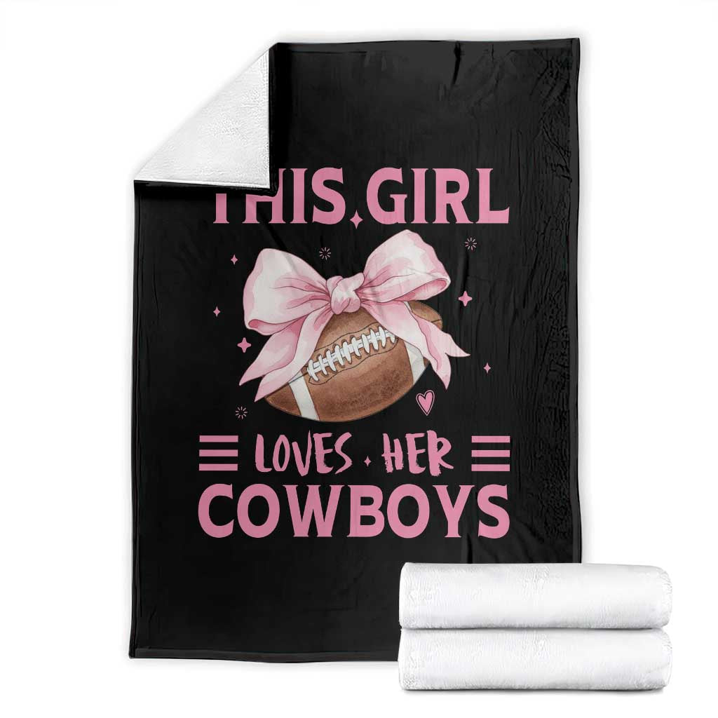 This Girl Loves Her Cowboys Throw Blanket Pink Bow Football Fan Gift TS12 Black Print Your Wear