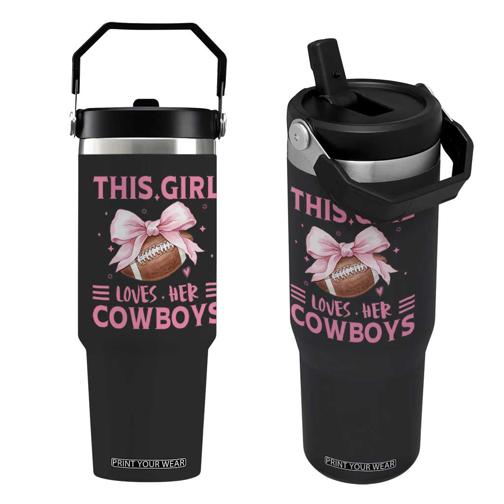 This Girl Loves Her Cowboys Flip Straw Tumbler Pink Bow Football Fan Gift TS12 One Size: 30 oz Black Print Your Wear