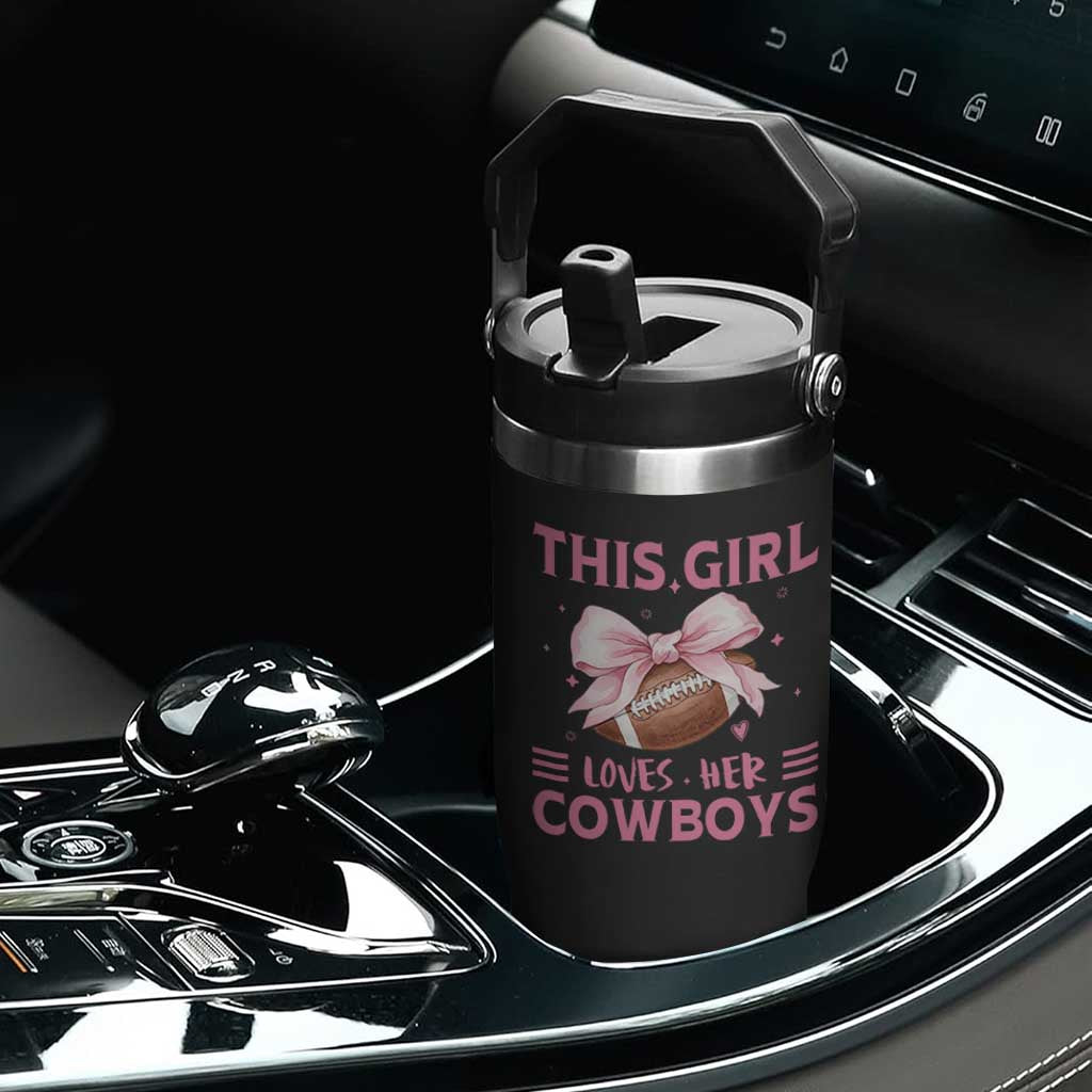 This Girl Loves Her Cowboy Flip Straw Tumbler Pink Bow FF Gift TS12 Print Your Wear