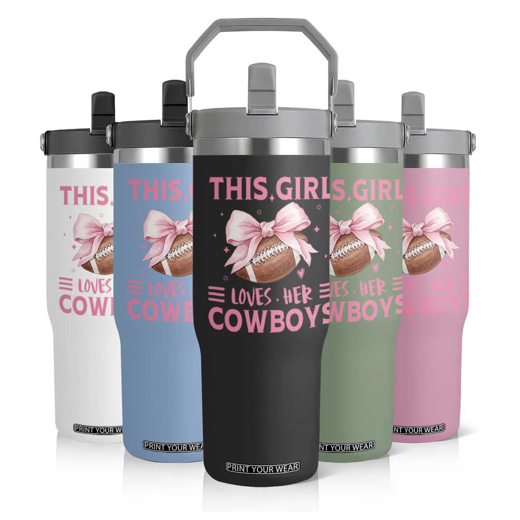 This Girl Loves Her Cowboy Flip Straw Tumbler Pink Bow FF Gift TS12 Print Your Wear