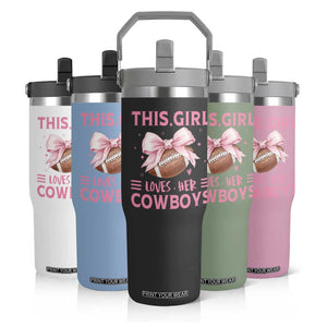 This Girl Loves Her Cowboys Flip Straw Tumbler Pink Bow Football Fan Gift TS12 Print Your Wear