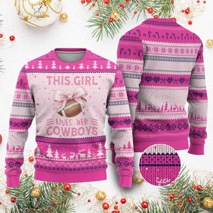 This Girl Loves Her Cowboys Ugly Christmas Sweater Pink Bow Football Fan Gift - Print Your Wear