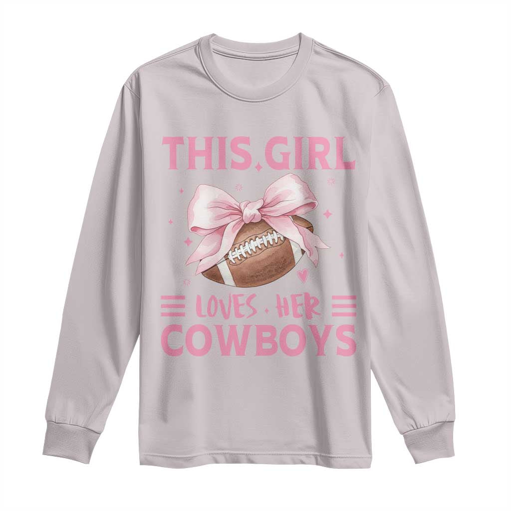 This Girl Loves Her Cowboy Long Sleeve Shirt Pink Bow FF Gift TS12 Ice Gray Print Your Wear
