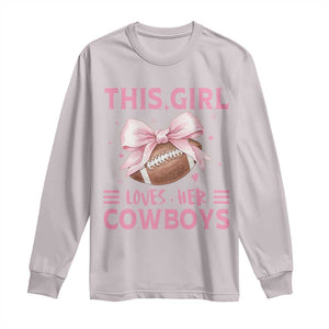 This Girl Loves Her Cowboys Long Sleeve Shirt Pink Bow Football Fan Gift TS12 Ice Gray Print Your Wear