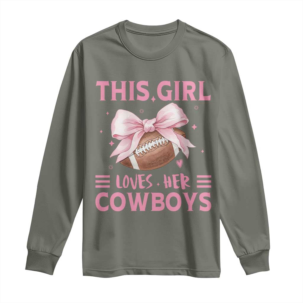 This Girl Loves Her Cowboy Long Sleeve Shirt Pink Bow FF Gift TS12 Military Green Print Your Wear
