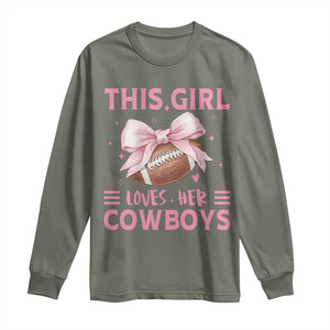 This Girl Loves Her Cowboys Long Sleeve Shirt Pink Bow Football Fan Gift TS12 Military Green Print Your Wear