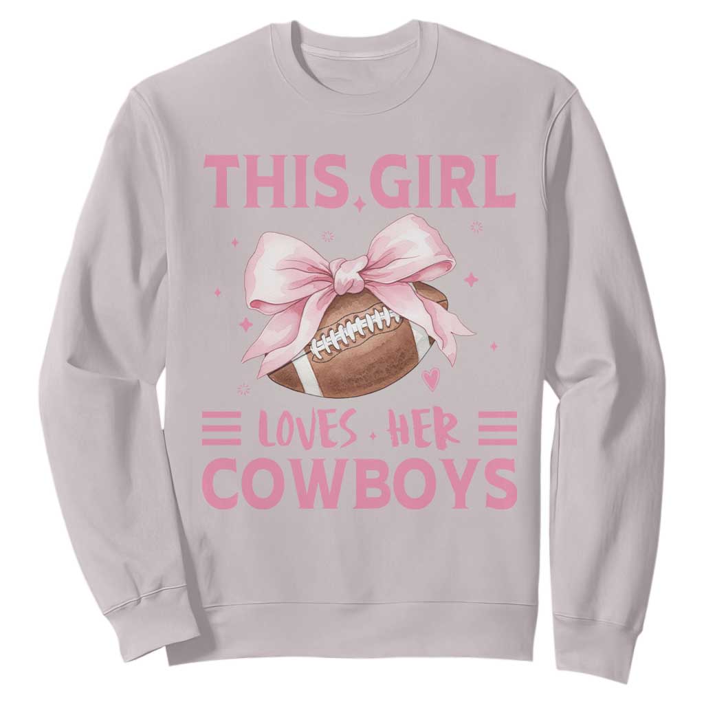 This Girl Loves Her Cowboy Sweatshirt Pink Bow FF Gift TS12 Ice Gray Print Your Wear