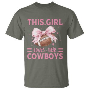 This Girl Loves Her Cowboys T Shirt Pink Bow Football Fan Gift TS12 Military Green Print Your Wear