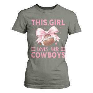 This Girl Loves Her Cowboys T Shirt For Women Pink Bow Football Fan Gift TS12 Military Green Print Your Wear