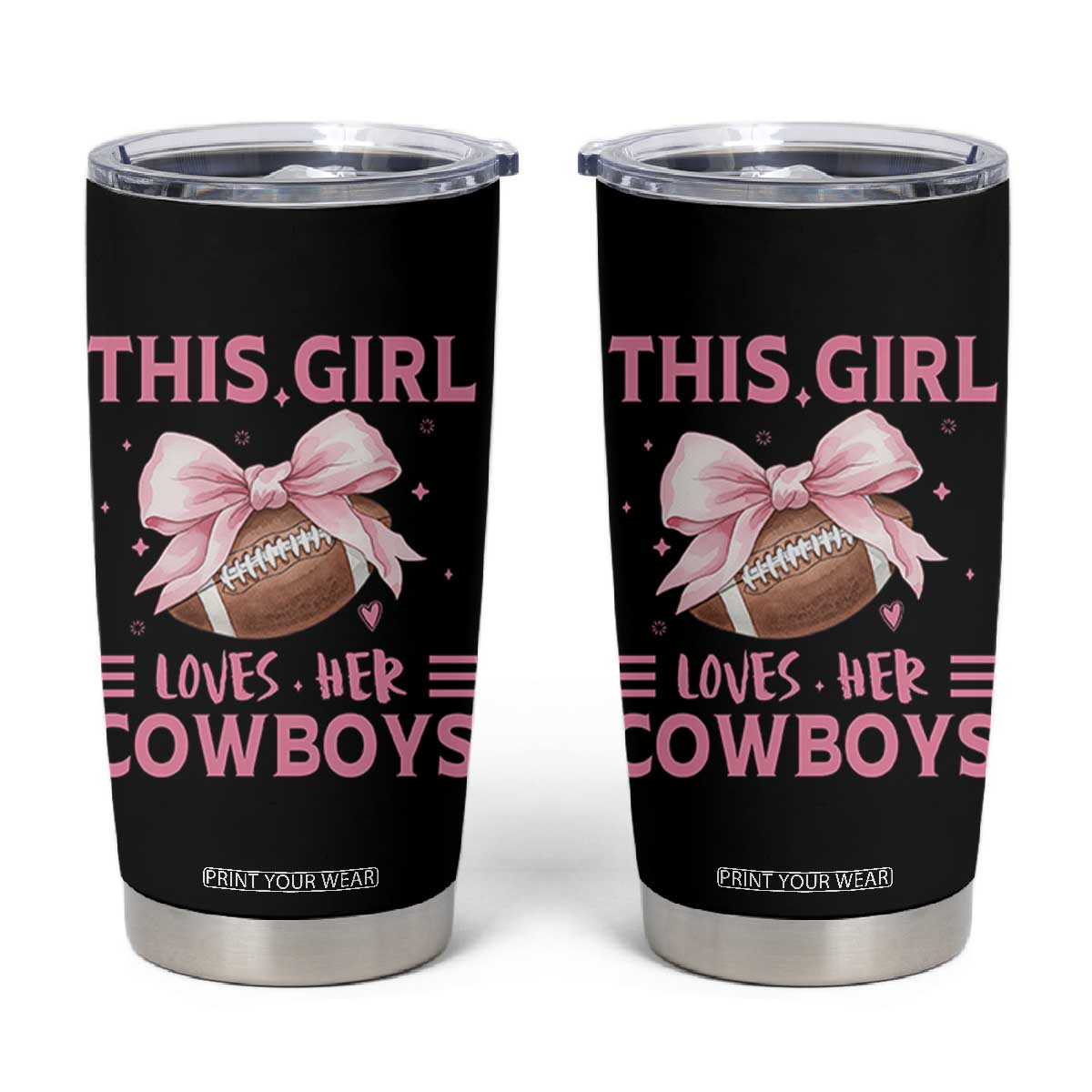 This Girl Loves Her Cowboy Tumbler Cup Pink Bow FF Gift TS12 Black Print Your Wear