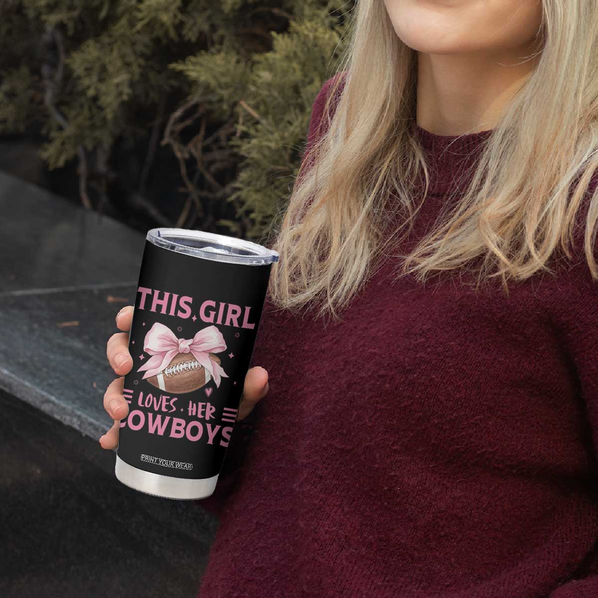 This Girl Loves Her Cowboy Tumbler Cup Pink Bow FF Gift TS12 Print Your Wear