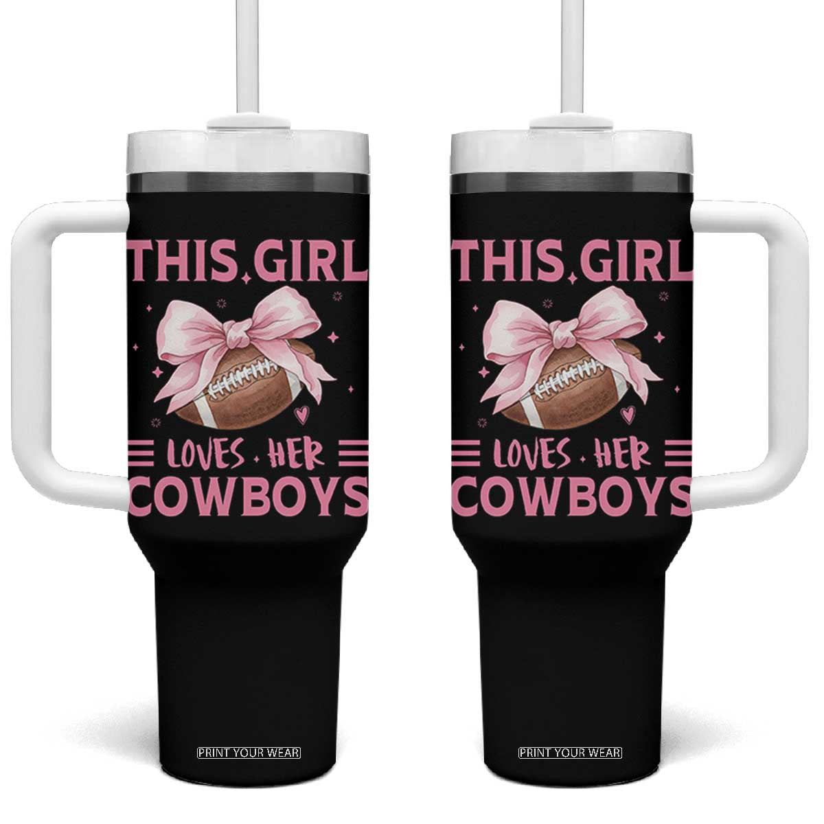 This Girl Loves Her Cowboys Tumbler With Handle Pink Bow Football Fan Gift TS12 One Size: 40 oz Black Print Your Wear
