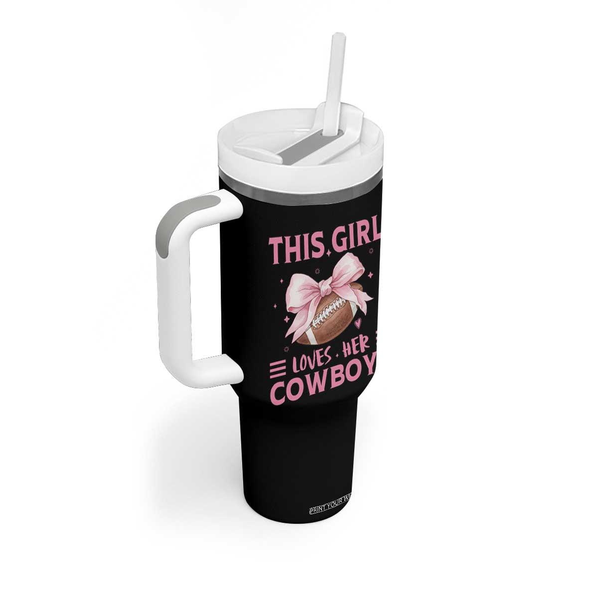 This Girl Loves Her Cowboy Tumbler With Handle Pink Bow FF Gift TS12 Print Your Wear