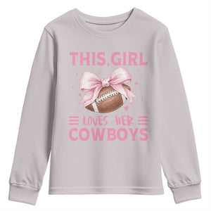 This Girl Loves Her Cowboy Youth Sweatshirt Pink Bow FF Gift TS12 Ice Gray Print Your Wear