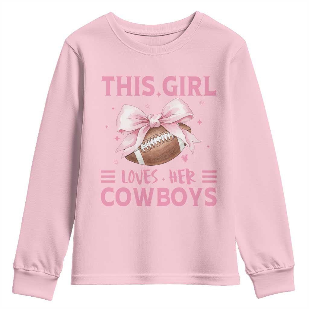 This Girl Loves Her Cowboy Youth Sweatshirt Pink Bow FF Gift TS12 Light Pink Print Your Wear