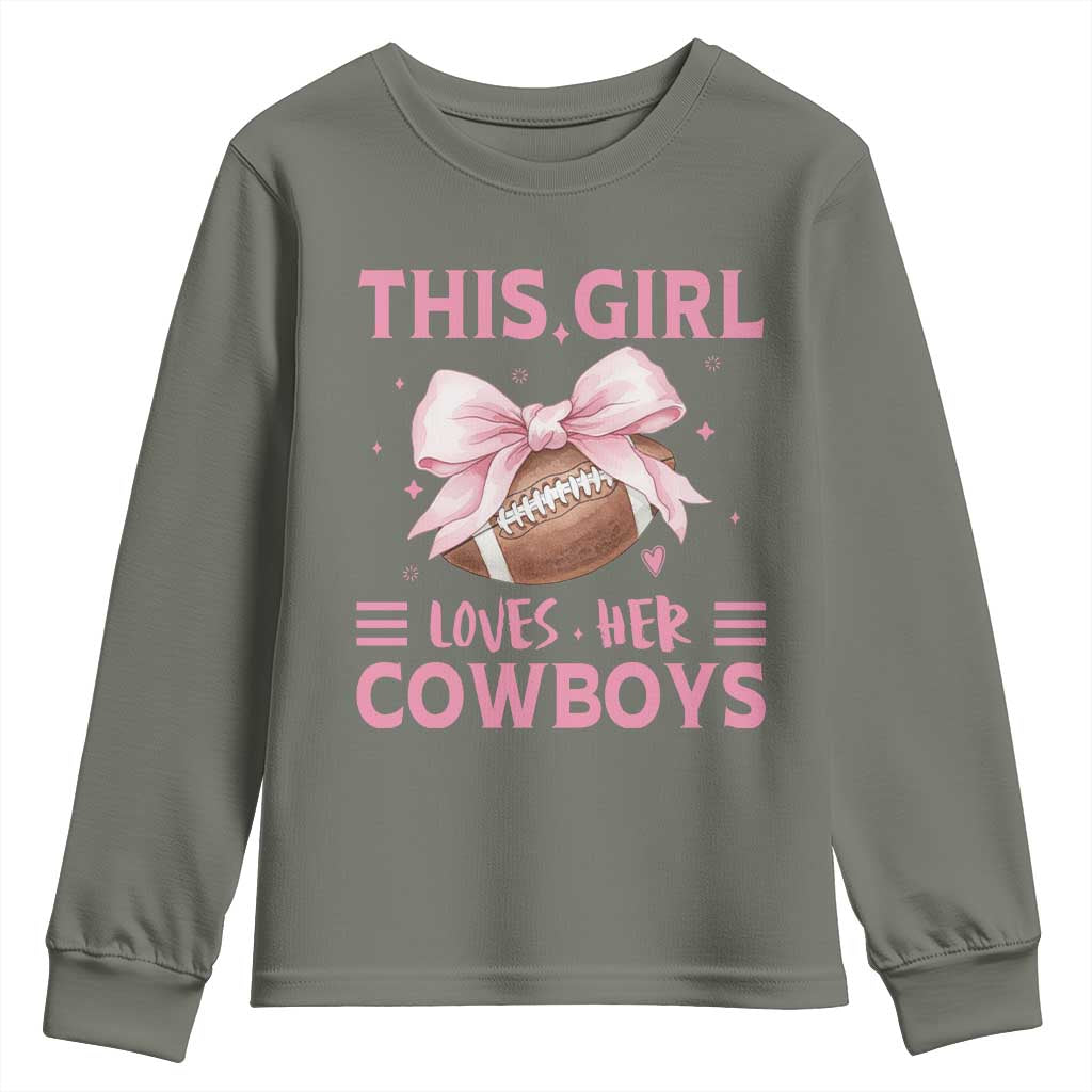 This Girl Loves Her Cowboy Youth Sweatshirt Pink Bow FF Gift TS12 Military Green Print Your Wear