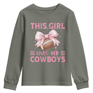 This Girl Loves Her Cowboys Youth Sweatshirt Pink Bow Football Fan Gift TS12 Military Green Print Your Wear