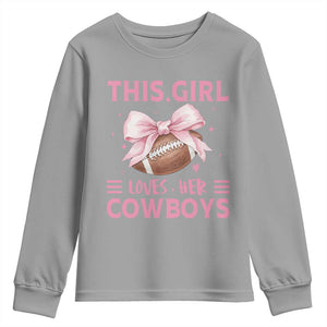 This Girl Loves Her Cowboys Youth Sweatshirt Pink Bow Football Fan Gift TS12 Sport Gray Print Your Wear