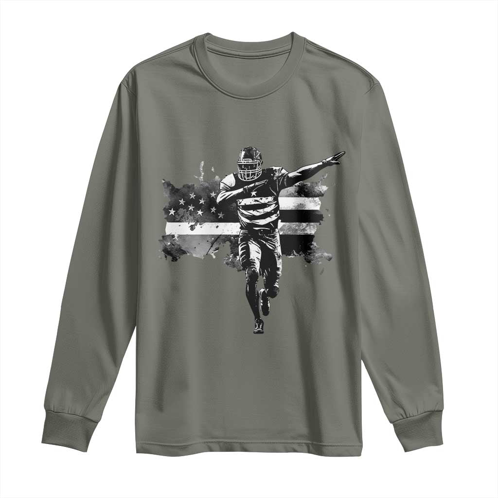 Patriotic Football Dab Long Sleeve Shirt American Flag Sports Fan Gift TS12 Military Green Print Your Wear