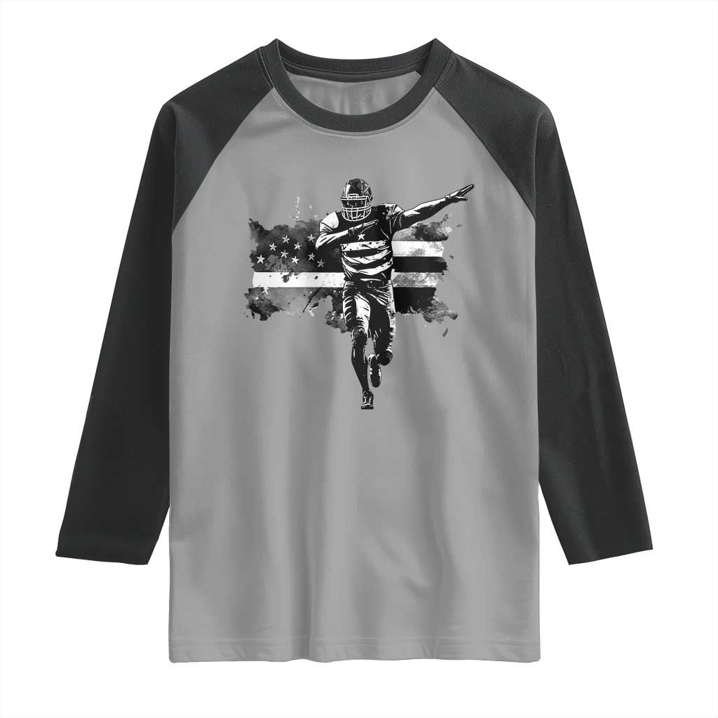 Patriotic Football Dab Raglan Shirt American Flag Sports Fan Gift TS12 Sport Gray Black Print Your Wear