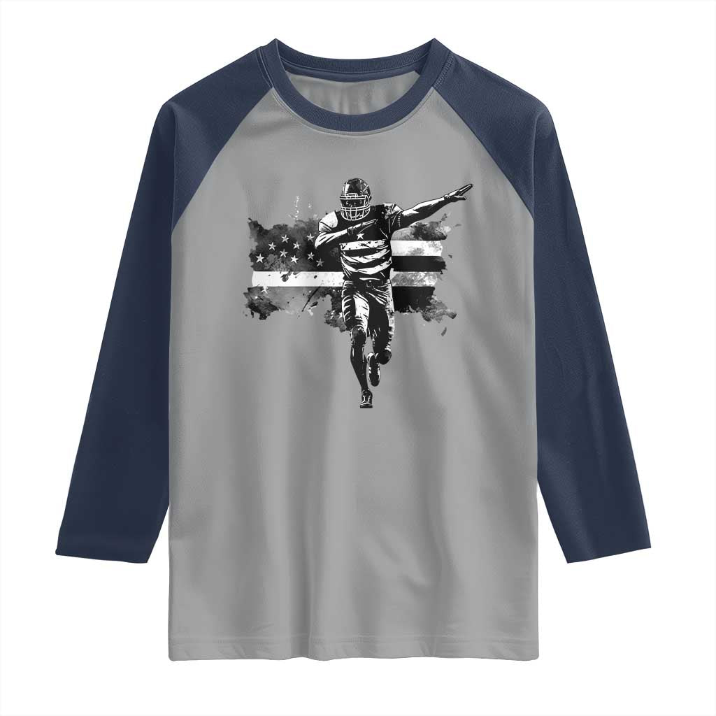 Patriotic Football Dab Raglan Shirt American Flag Sports Fan Gift TS12 Sport Gray Navy Print Your Wear