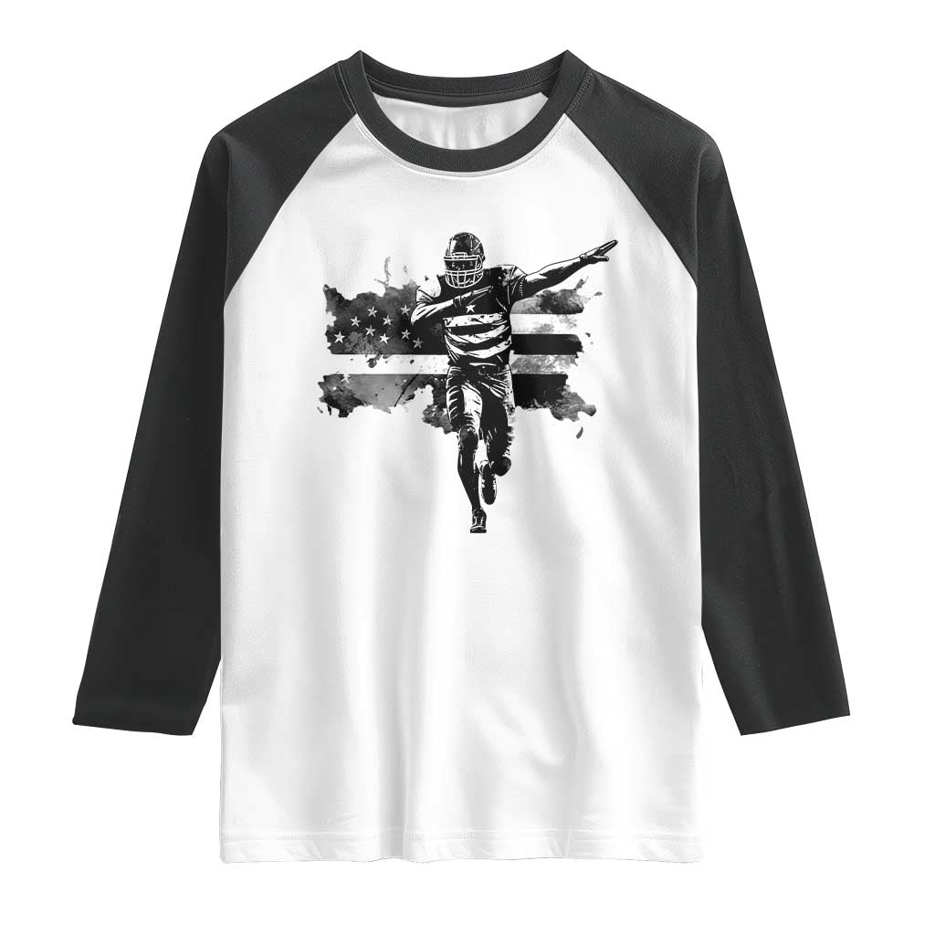 Patriotic Football Dab Raglan Shirt American Flag Sports Fan Gift TS12 White Black Print Your Wear