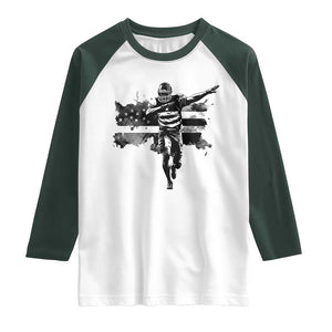Patriotic Football Dab Raglan Shirt American Flag Sports Fan Gift TS12 White Dark Forest Green Print Your Wear