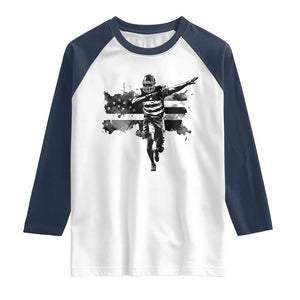 Patriotic Football Dab Raglan Shirt American Flag Sports Fan Gift TS12 White Navy Print Your Wear