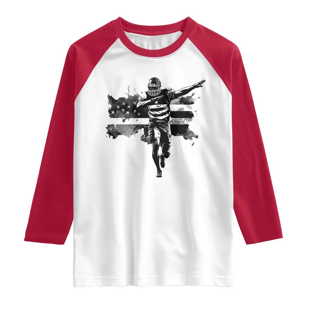 Patriotic Football Dab Raglan Shirt American Flag Sports Fan Gift TS12 White Red Print Your Wear