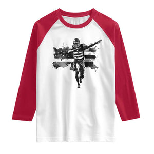 Patriotic Football Dab Raglan Shirt American Flag Sports Fan Gift TS12 White Red Print Your Wear