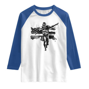 Patriotic Football Dab Raglan Shirt American Flag Sports Fan Gift TS12 White Royal Print Your Wear