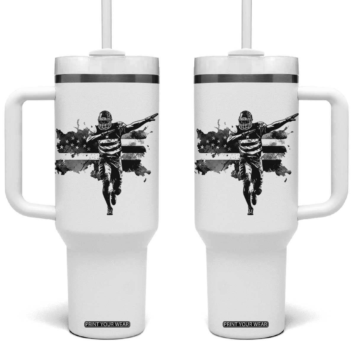 Patriotic Football Dab Tumbler With Handle American Flag Sports Fan Gift TS12 One Size: 40 oz White Print Your Wear
