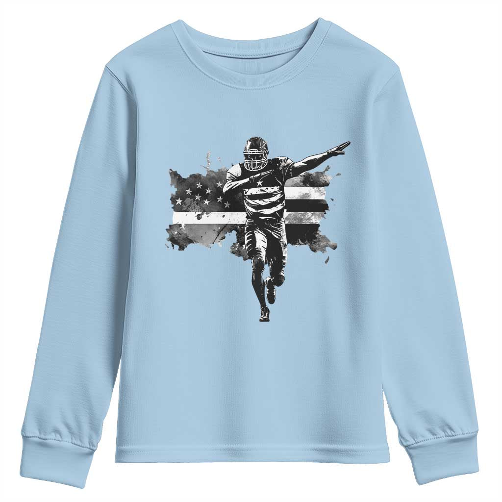 Patriotic Football Dab Youth Sweatshirt American Flag Sports Fan Gift TS12 Light Blue Print Your Wear