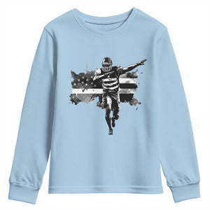 Patriotic Football Dab Youth Sweatshirt American Flag Sports Fan Gift TS12 Light Blue Print Your Wear