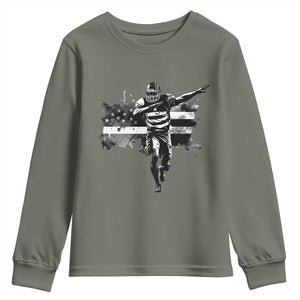 Patriotic Football Dab Youth Sweatshirt American Flag Sports Fan Gift TS12 Military Green Print Your Wear